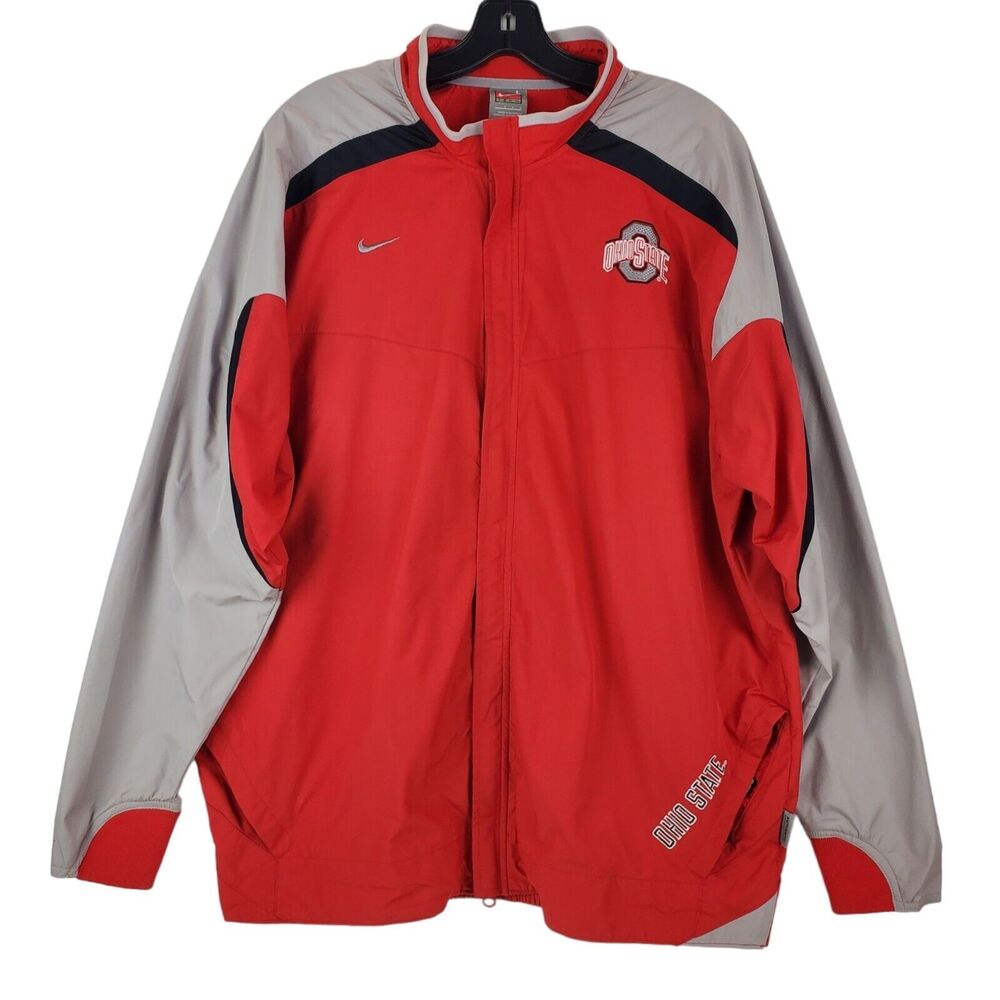 OHIO STATE BUCKEYES Jacket Mens Large Red Gray NIKE Full Zip College Windbreaker